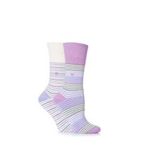 Ladies 2 Pair Gentle Grip Felicity Striped Cushioned Socks