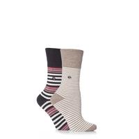 Ladies 2 Pair Gentle Grip Juliet Striped Cushioned Socks