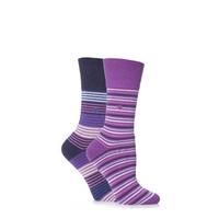 Ladies 2 Pair Gentle Grip Layla Striped Cushioned Socks