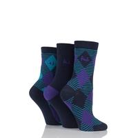 ladies 3 pair pringle zainab diamond argyle and plain cotton socks