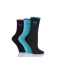 Ladies 3 Pair Pringle Myra Dots Roll Top Cotton Socks