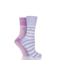 Ladies 2 Pair Gentle Grip Jane Striped Cushioned Socks