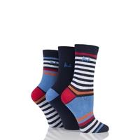 ladies 3 pair pringle fatima mixed stripe and plain cotton socks
