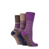 Ladies 3 Pair Gentle Grip Sarina Multi Striped Cotton Socks