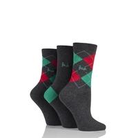 Ladies 3 Pair Pringle Louise Argyle Cotton Socks