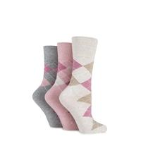 ladies 3 pair gentle grip argyle patterned cotton socks