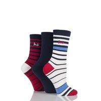 Ladies 3 Pair Pringle Georgina Graded Striped Cotton Socks