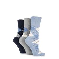 Ladies 3 Pair Gentle Grip Argyle Patterned Cotton Socks