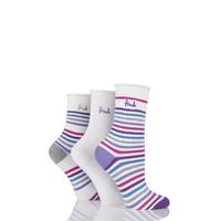 Ladies 3 Pair Pringle Sophia Stripe and Plain Roll Top Socks