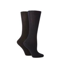 Ladies 2 Pair Jennifer Anderton Plain Ribbed Boot Socks