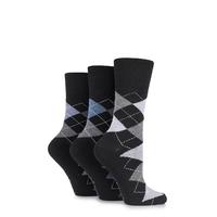 Ladies 3 Pair Gentle Grip Argyle Patterned Cotton Socks