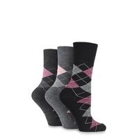 ladies 3 pair gentle grip argyle patterned cotton socks