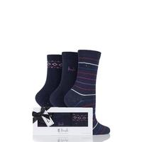 Ladies 3 Pair Pringle Gift Boxed Kathryn Plain and Striped Marl Cotton Socks