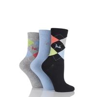 Ladies 3 Pair Pringle Louise Argyle Cotton Socks