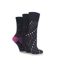 Ladies 3 Pair Gentle Grip Black Dots Socks