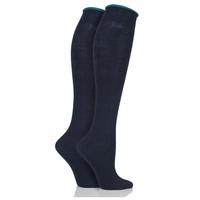 Ladies 2 Pair Pringle Hannah Contrast Cuff Knee High Socks