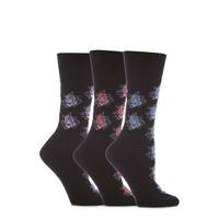 ladies 3 pair gentle grip rose patterned cotton socks