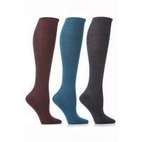 ladies 3 pair elle pearl cotton knee high socks in teal plum and charc ...