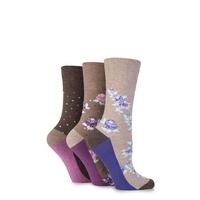 Ladies 3 Pair Gentle Grip Flora Flower Cotton Socks