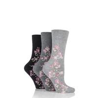 Ladies 3 Pair Gentle Grip Climbing Rose Marl Cotton Socks