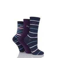 Ladies 3 Pair Pringle Kaye Feathered Stripe and Plain Cotton Socks