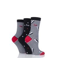 Ladies 3 Pair Pringle Victoria Stripes and Dots Cotton Socks