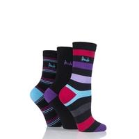 Ladies 3 Pair Pringle Melanie Stripes Cotton Socks