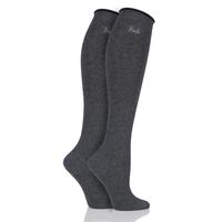 Ladies 2 Pair Pringle Hannah Contrast Cuff Knee High Socks