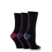 ladies 3 pair gentle grip contrast heel and toe socks