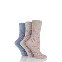 Ladies 3 Pair Gentle Grip Cubic Rose Cotton Socks