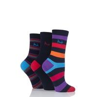 Ladies 3 Pair Pringle Melanie Stripes Cotton Socks