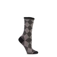 Ladies 1 Pair Burlington Lurex Argyle Cotton Socks