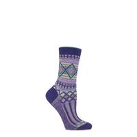 Ladies 1 Pair Burlington Cotton Ethno Aztec Patterned Socks