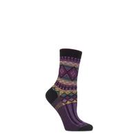 Ladies 1 Pair Burlington Cotton Ethno Aztec Patterned Socks