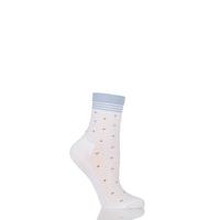 Ladies 1 Pair Burlington Filet Diamond Ribbed Cotton Short Socks with Lurex Top