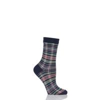 ladies 1 pair burlington multi coloured check cotton socks