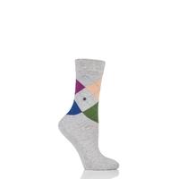 Ladies 1 Pair Burlington Queen 4 Way Argyle Cotton Socks