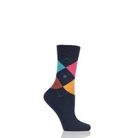 ladies 1 pair burlington queen 4 way argyle cotton socks