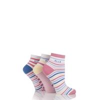 Ladies 3 Pair Elle Striped Cotton Anklets