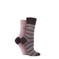 ladies 2 pair elle bamboo striped and plain socks