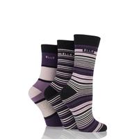 Ladies 3 Pair Elle Striped Cotton Socks