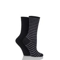 Ladies 2 Pair Elle Bamboo Feather Striped Socks