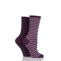 Ladies 2 Pair Elle Bamboo Feather Striped Socks