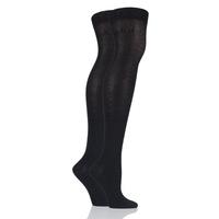 ladies 2 pair elle plain bamboo over the knee socks