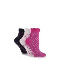 Ladies 3 Pair Elle Spotty Cotton Ankle Socks with Frilly Top