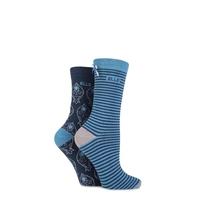 Ladies 2 Pair Elle Cute as a Button Patterned Cotton Socks