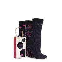 Ladies 3 Pair Elle Cotton Floral Dot, Spot and Striped Patterned Socks