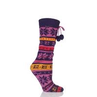 Ladies 1 Pair Elle Stripe Fairisle Home Knit Bootie