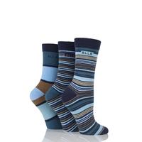 Ladies 3 Pair Elle Striped Cotton Socks