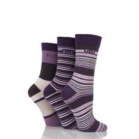 Ladies 3 Pair Elle Striped Cotton Socks